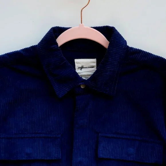 American Eagle Blue Corduroy Oversized Button Up Long Sleeve Trucker Shirt M - Picture 3 of 7